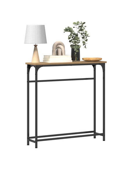 Tavolo Consolle in Rovere Artigianale 75x19,5x75 cm in Legno Ingegnerizzato e Acciaio