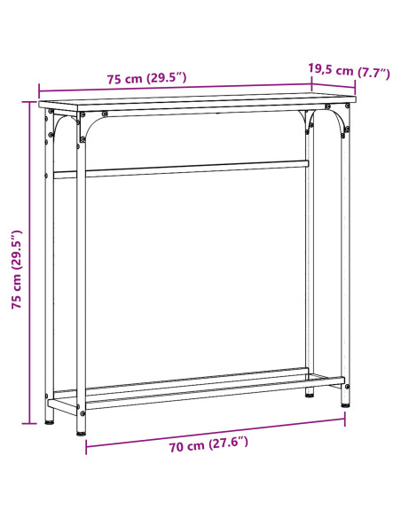 Tavolino in legno vecchio 75x19,5x75 cm in legno ingegnerizzato e acciaio