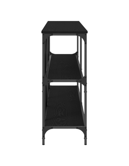 Tavolino Consolle Nero Quercia 200x30x75 cm Legno Ingranato e Acciaio