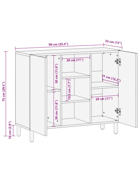 Credenza 90x33x75 cm Legno Massello di Acacia
