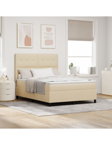 Letto a Molle con Materasso Crema 140x190 cm Tessuto