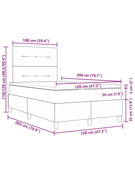 Letto con box spring e materasso taupe 120x200 cm tessuto
