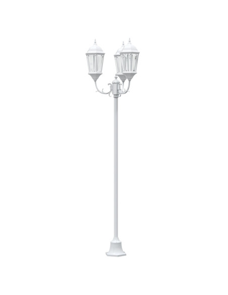 Lampione da Giardino  3 lampade E27 Bianco 220 cm Alluminio