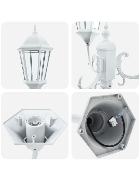Lampione da Giardino  3 lampade E27 Bianco 220 cm Alluminio