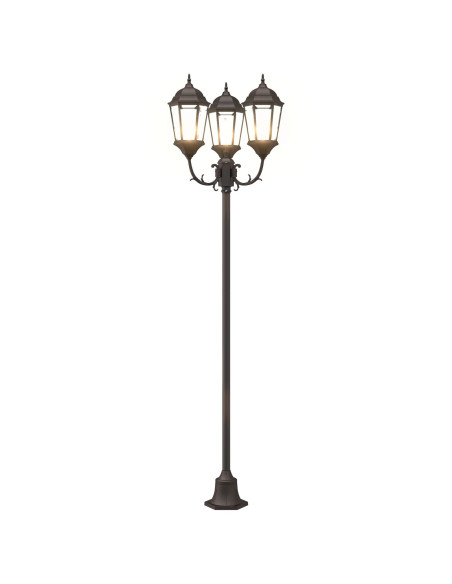 Palo da Giardino  con 3 Lampade E27 Bronzo 220 cm Alluminio