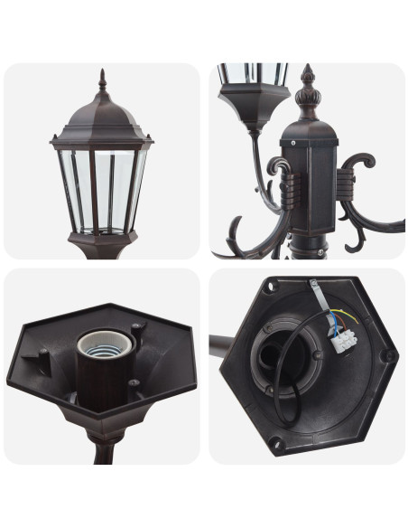 Palo da Giardino  con 3 Lampade E27 Bronzo 220 cm Alluminio