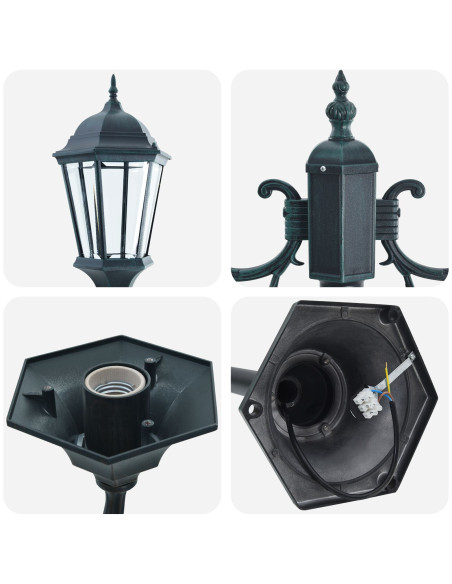 Lampione da Giardino  2-Lampade E27 Verde 220 cm Alluminio