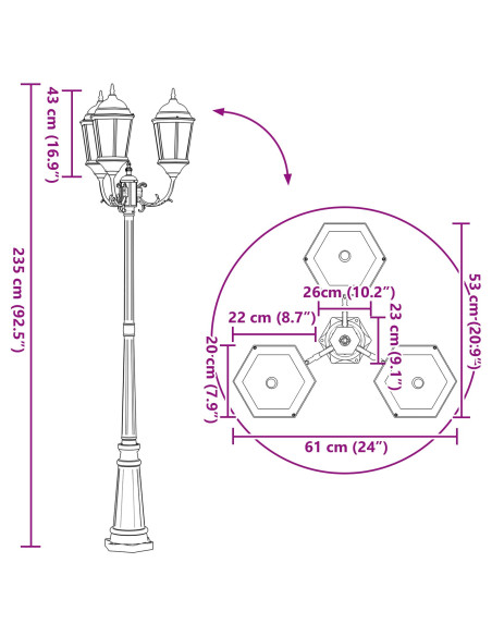 Lampione da Giardino Bronzo Metallo 61 x 53 x 235 cm