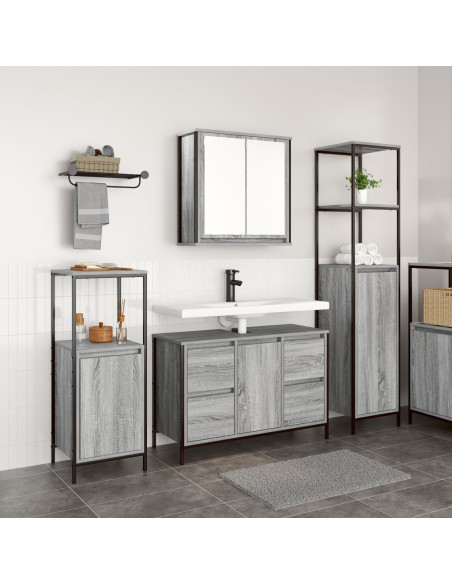 Set di mobili da bagno 3 pezzi  Grigio Sonoma in legno ingegnerizzato