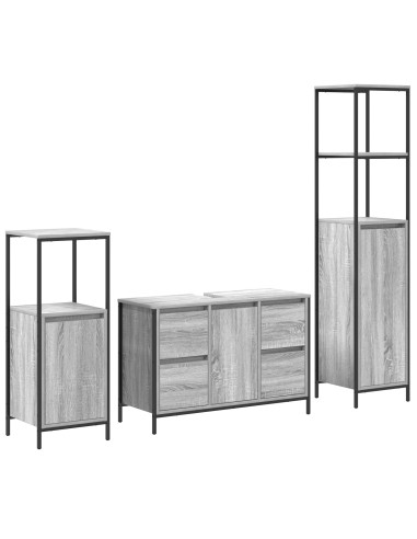 Set di mobili per il bagno con porta 3 pcs Grigio sonoma e Nero