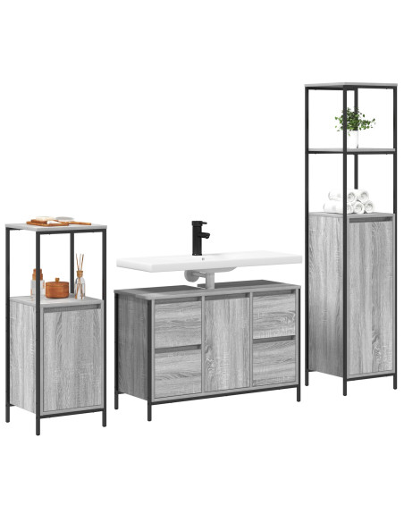 Set di mobili da bagno 3 pezzi  Grigio Sonoma in legno ingegnerizzato