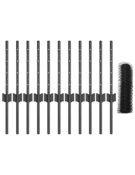 Pali per Recinzione  11 pz U-Channel Grigio 40 cm Acciaio, Recinzione Esagonale  Grigia 0.4x25 m Acciaio