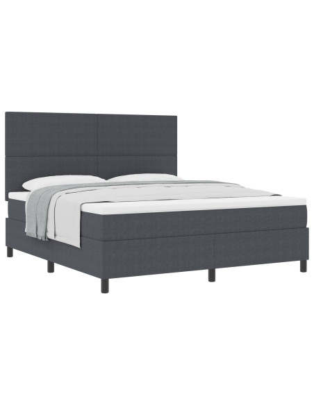 Letto con Rete a Molle  con Materasso Grigio Scuro in Tessuto di Corduroy