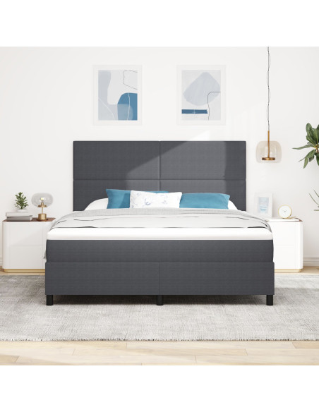 Letto con Rete a Molle  con Materasso Grigio Scuro in Tessuto di Corduroy