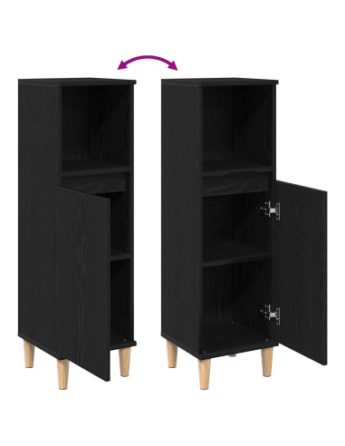 Mobiletto da Bagno con lo scaffale Rovere Nero 30 x 30 x 100 cm