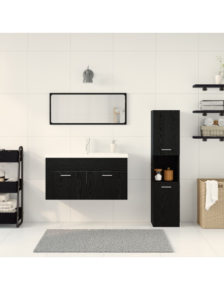 Set Mobili Bagno  Set 3 Pezzi Quercia Nera Legno Ingegnerizzato