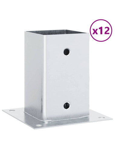 Basi per Pali Quadrate 12 pz Argento 91x91 mm Acciaio Zincato