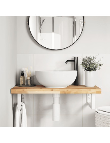 Ripiano a Parete per Lavabo in Acciaio e Massello di Acacia