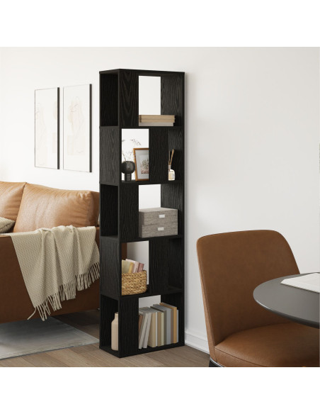 Libreria 5 ripiani Nero Rovere 45x23,5x162,5 cm Legno ingegnerizzato