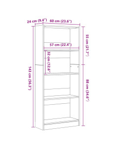 Libreria Rovere Nero 60 x 24 x 143 cm Legno multistrato 2
