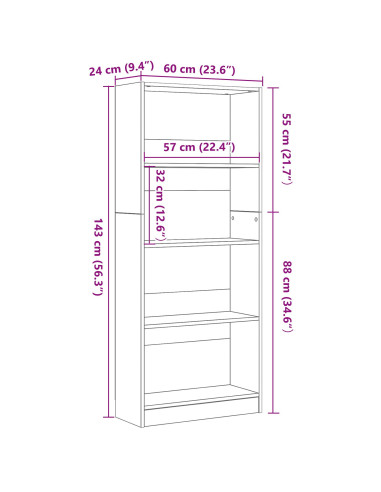 Libreria Rovere Nero 60 x 24 x 143 cm Legno multistrato