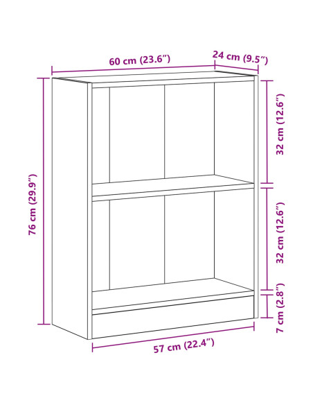 Armadio per Libri Rovere Nero 60 x 24 x 76 cm Legno multistrato