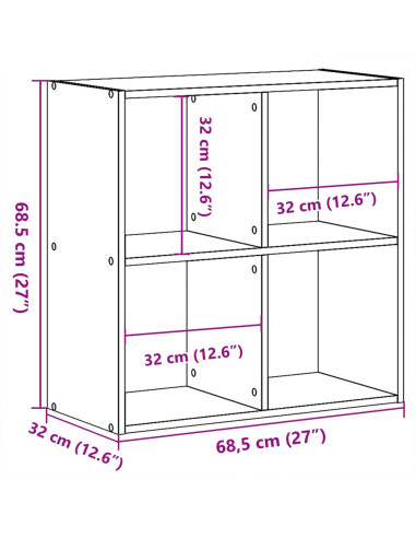 Scaffale Rovere nero 68,5 x 32 x 68,5 cm Legno multistrato