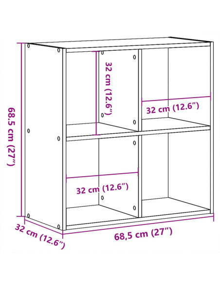 Libreria Nera Rovere 68,5x32x68,5 cm Legno Ingegnerizzato
