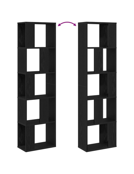 Libreria 5 ripiani Nero Rovere 45x23,5x162,5 cm Legno ingegnerizzato