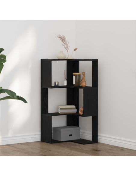 Libreria Angolare a 3 Ripiani Rovere Nero 50x50x102 cm Legno Ingegnerizzato