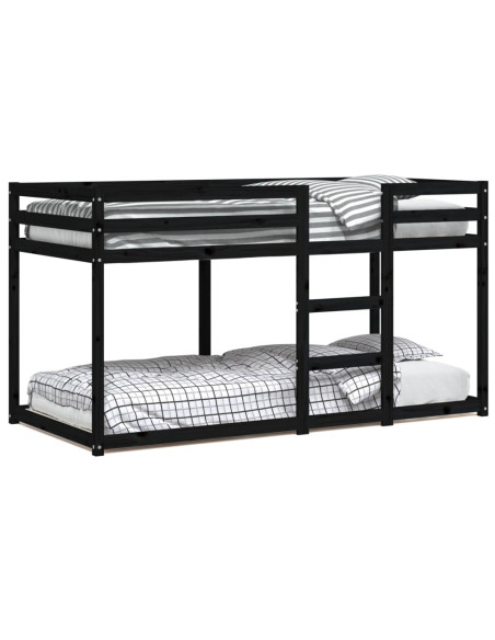 Letto a Castello Nero 90x200 cm in Legno Massello di Pino