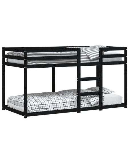 Letto a Castello Nero 90x200 cm in Legno Massello di Pino