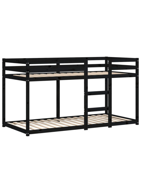 Letto a Castello Nero 90x200 cm in Legno Massello di Pino