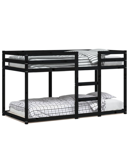 Letto a Castello Nero 90x190 cm in Legno Massello di Pino