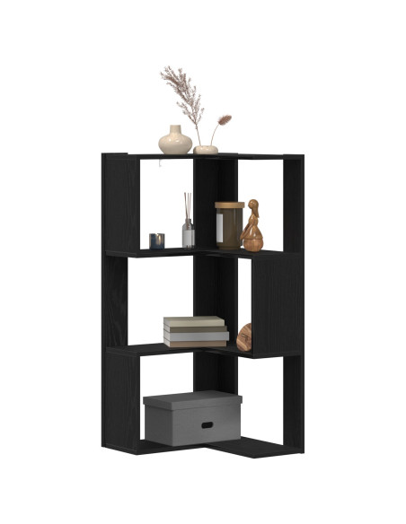 Libreria Angolare a 3 Ripiani Rovere Nero 50x50x102 cm Legno Ingegnerizzato