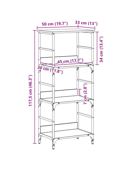 Libreria Nero Rovere 50x33x117,5 cm Legno ingegnerizzato e Acciaio