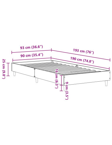Struttura del letto Rovere Nero 193 x 93 x 25 cm