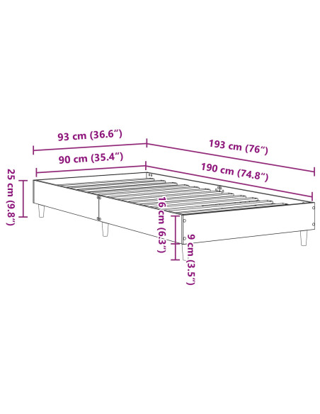 Struttura del letto Rovere Nero 193 x 93 x 25 cm