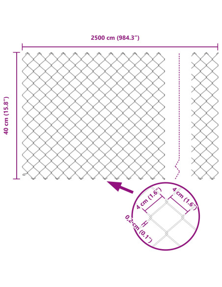Recinzione con Posto Argento 0,4 x 25 m Acciaio