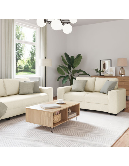 Divano 2 pcs Beige 221 x 80 x 82 cm Tessuto misto lino