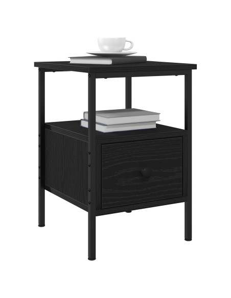 Comodino  Nero Rovere 34x36x50 cm Legno ingegnerizzato e Acciaio