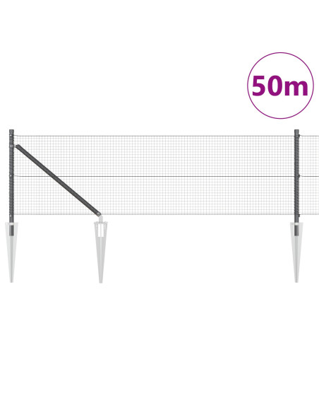Recinzione in Filo Saldato  con 13 Picchetti Grigi 0.5x50 m Acciaio