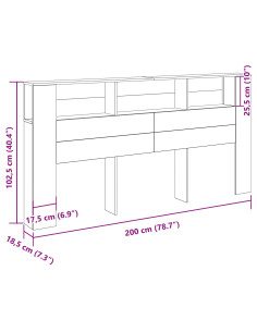 Testata del letto Rovere Nero 200 x 18,5 x 102,5 cm 2