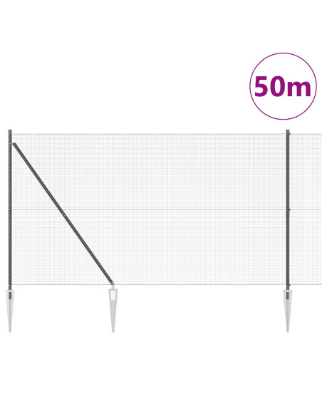 Recinzione a Filo Saldato  con 13 Pali a Picchetto Grigio 1.5x50 m Acciaio