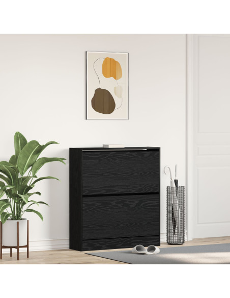 Scarpiera  con cassetto flip in rovere nero 80x21x87,5 cm