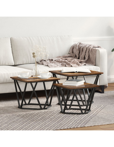 Set di 3 Tavolini in Legno Ingegnerizzato Rovere Fumè