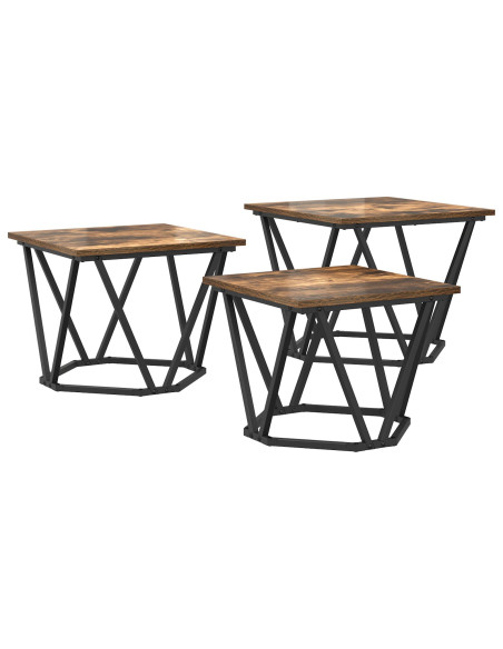 Set di 3 Tavolini in Legno Ingegnerizzato Rovere Fumè