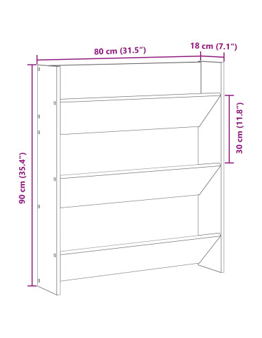Mobile per scarpe Rovere Nero 80 x 18 x 90 cm Legno multistrato