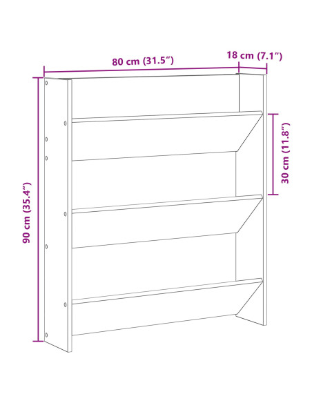 Armadio per scarpe  Nero Rovere 80x18x90 cm in legno ingegnerizzato