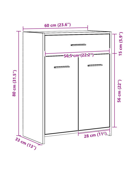 Mobile da Bagno  Nero Rovere 60x33x80 cm Legno Ingegnerizzato